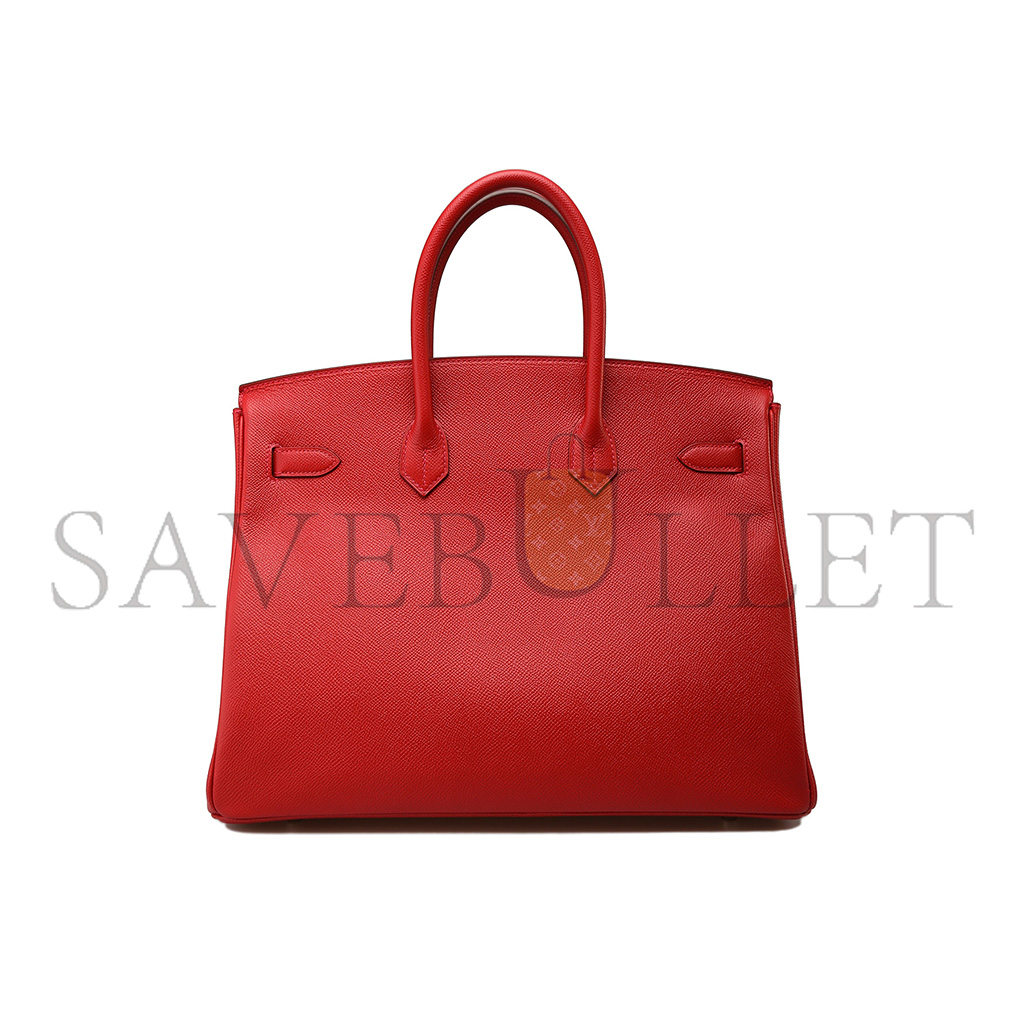 HERMÈS BIRKIN 35 SWIFT LEATHER RED SILVER BUCKLE H049362CC02 (35*25*18cm)